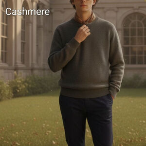 Premium 100% Cashmere Olive Green Crewneck Sweater Classic Luxury Dark Academia